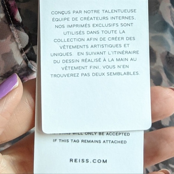 Reiss NWT Watercolor Dakota Dress Size 6 White, Pink, Black - Picture 6 of 7